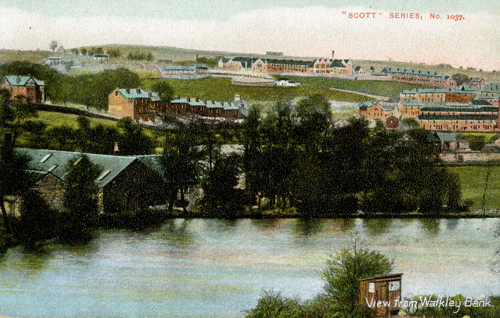 Walkley Bank Tilt and mill dam (Havelock Dam), taken from Walkley Bank in the early 20th century. The buildings immediately behind are on Stannington Road, with The Anvil pub far left. Sheffield City Council, Libraries Archives and Information: www.picturesheffield.co.uk Image t06402