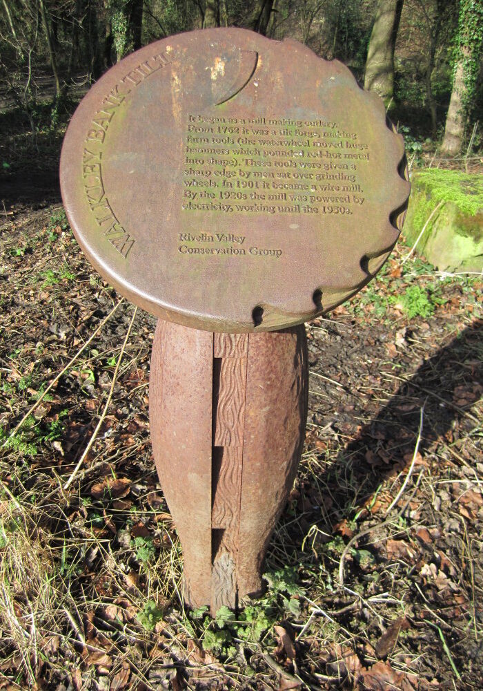 Cast iron mill marker at Walkley Bank Tilt (Havelock Dam), installed by RVCG in 2002. Photo: Sue Shaw, 2014.