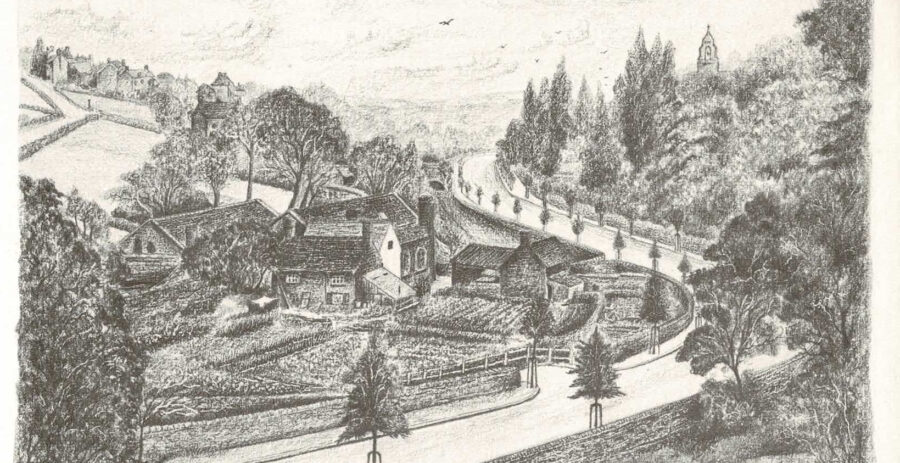 Drawing of Spooners Wheel Rivelin by Arthur Chattle